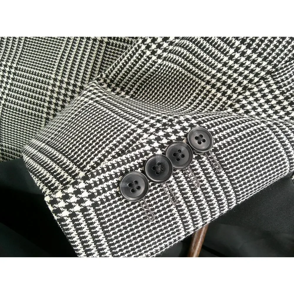 Mens JF Ferrar Black Plaid Stretch Suit Jacket Blazer Small 34-36 Slim New